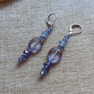 Leverback Purple Beaded Dangle Earrings